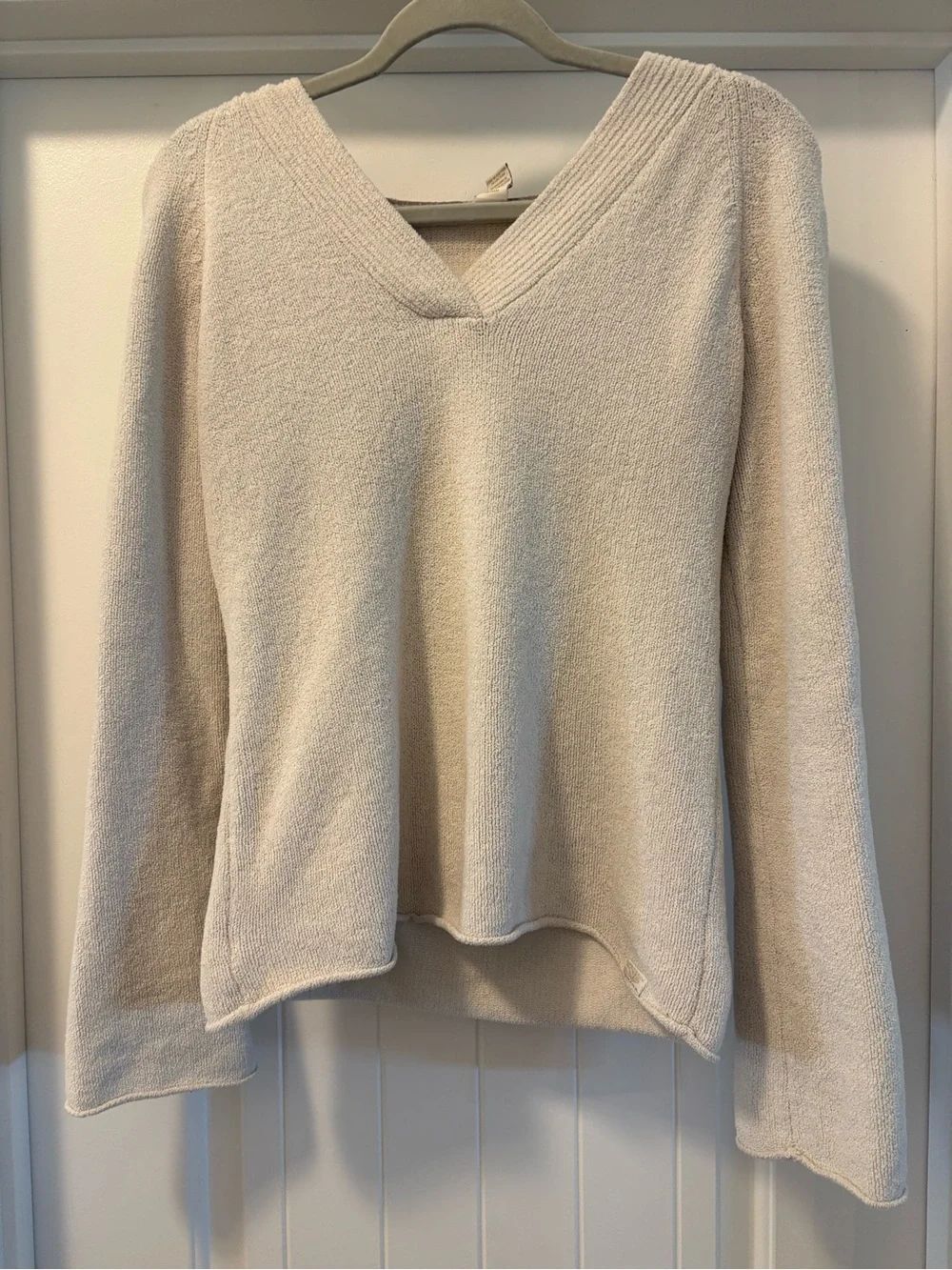Prana Cream Textured V-Neck Sweater Hoodie in Cream / Heather Size Medium